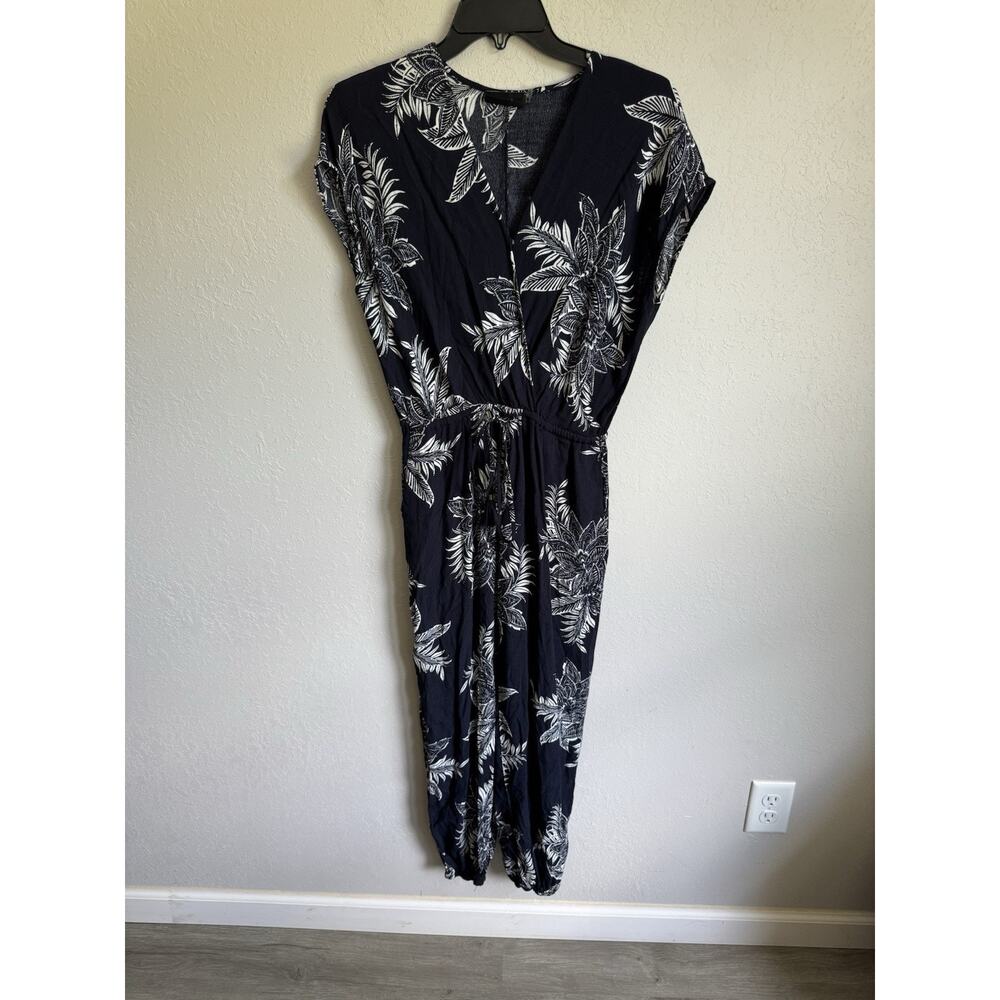 VICI Navy White Floral Print V-Neck Jumpsuit Jogger Leg Womens S Formal Casual